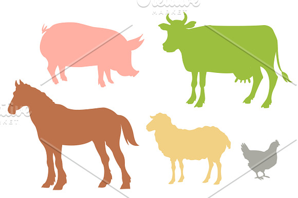 Farm set of animals and landscapes in Illustrations - product preview 3