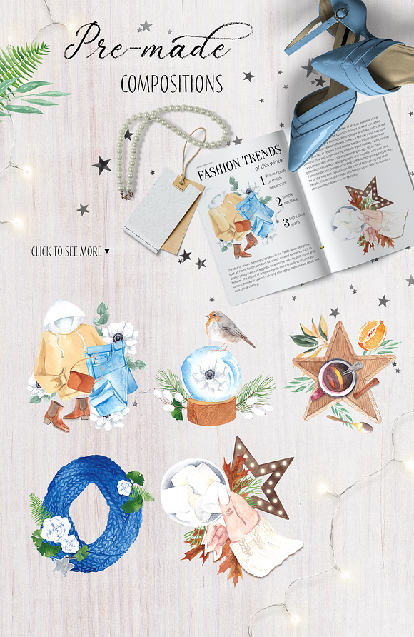 Winter mood aesthetic flatlay set in Illustrations - product preview 6