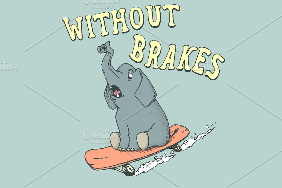 elephant  rides on skateboard