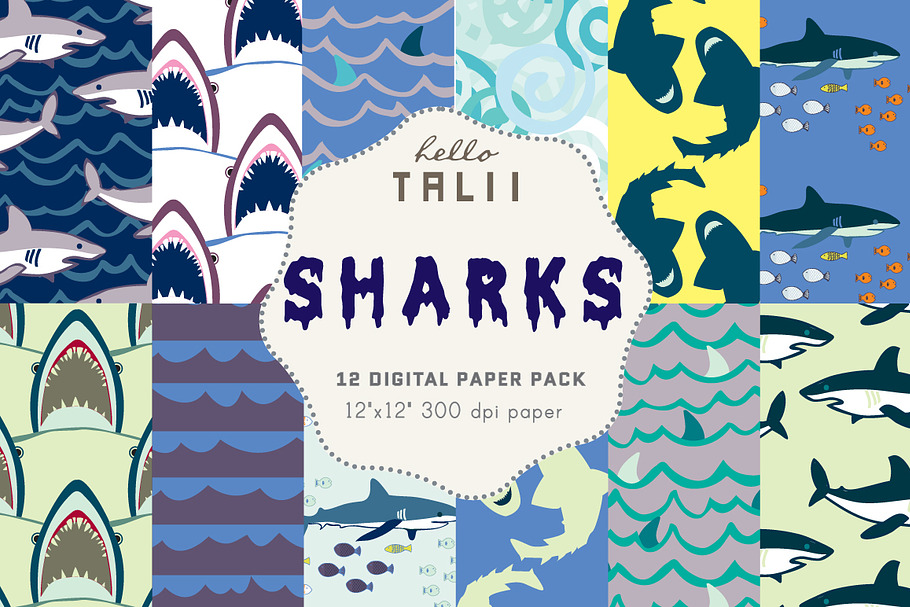 Sharks Digital Paper in Patterns - product preview 8