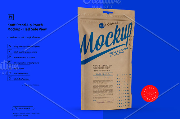 Kraft Paper Stand-Up Pouch Mockup  in Product Mockups - product preview 3