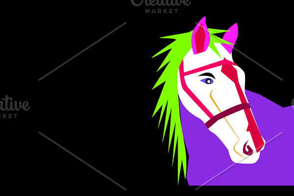 Horse head cartoon vivid purple 