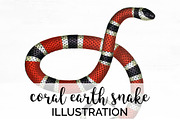 Coral Earth Snake Vintage Watercolor