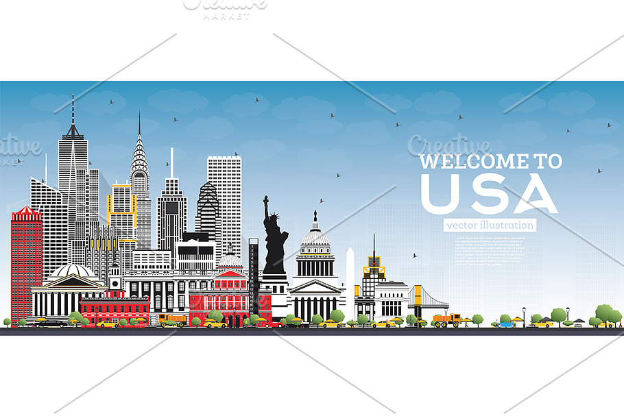 Welcome to USA Skyline  in Illustrations - product preview 8
