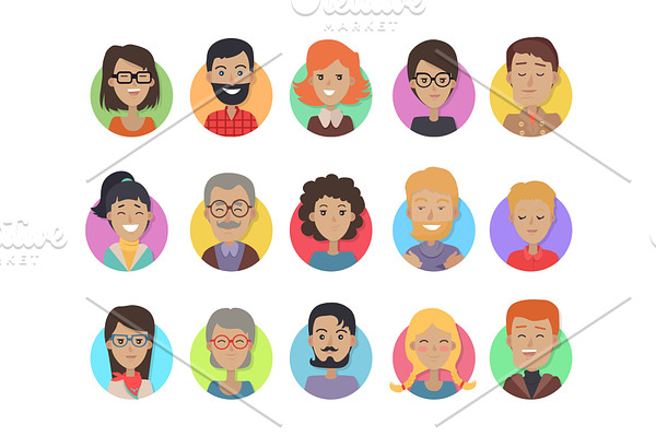Icons Set with Smiling People of