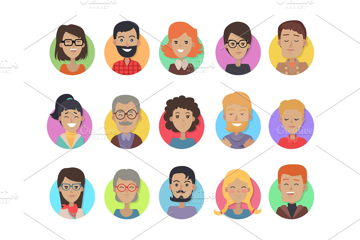 Icons Set with Smiling People of in Illustrations - product preview 8