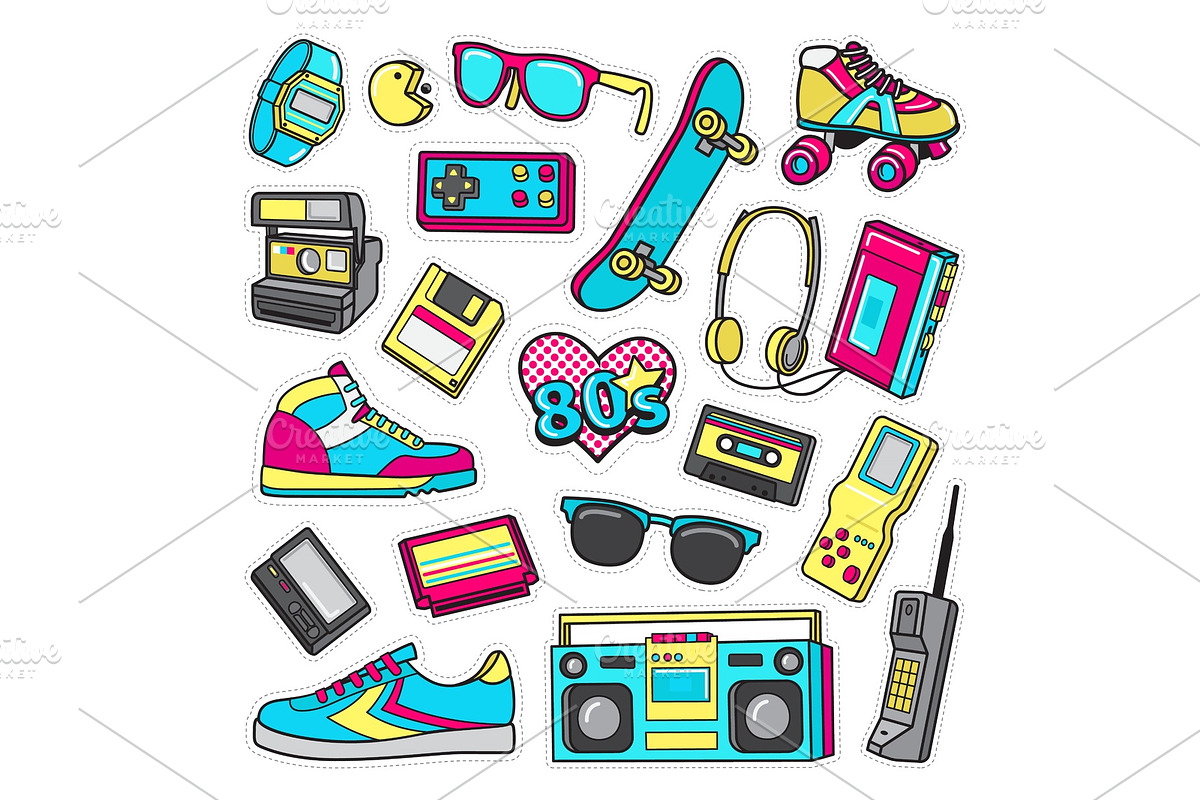 Patch Icons of 80's. On White in Illustrations - product preview 8