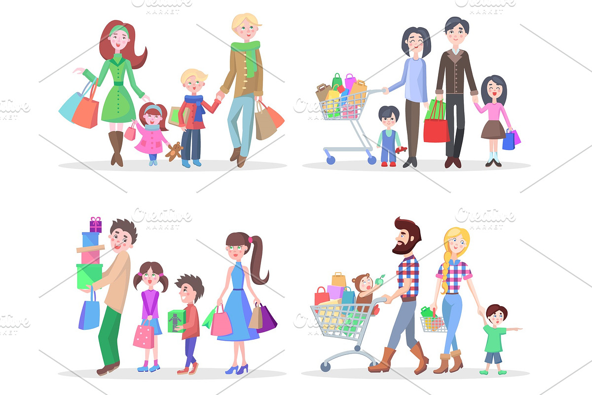 Happy Family Buying Goods and Gifts in Illustrations - product preview 8