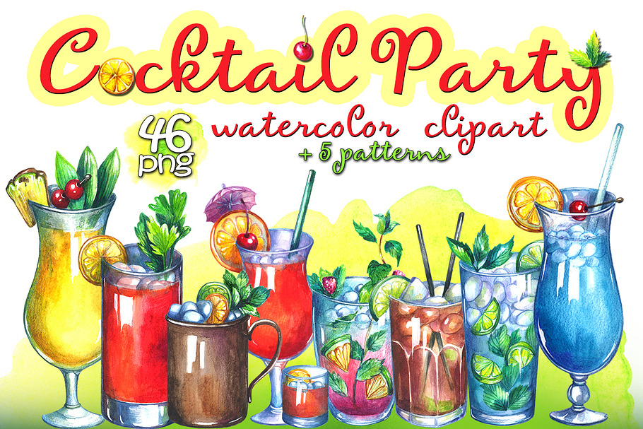 Cocktails watercolor clipart