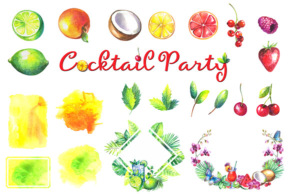 Cocktails watercolor clipart in Illustrations - product preview 1