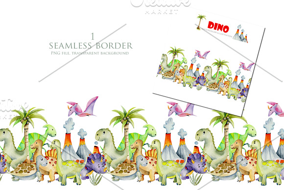 Mr.Dino. Watercolor clipart for kids in Illustrations - product preview 4