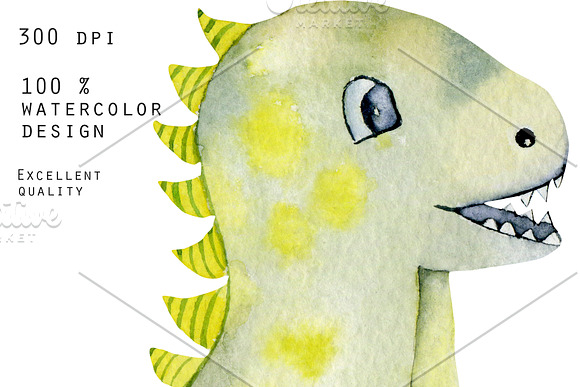 Mr.Dino. Watercolor clipart for kids in Illustrations - product preview 6