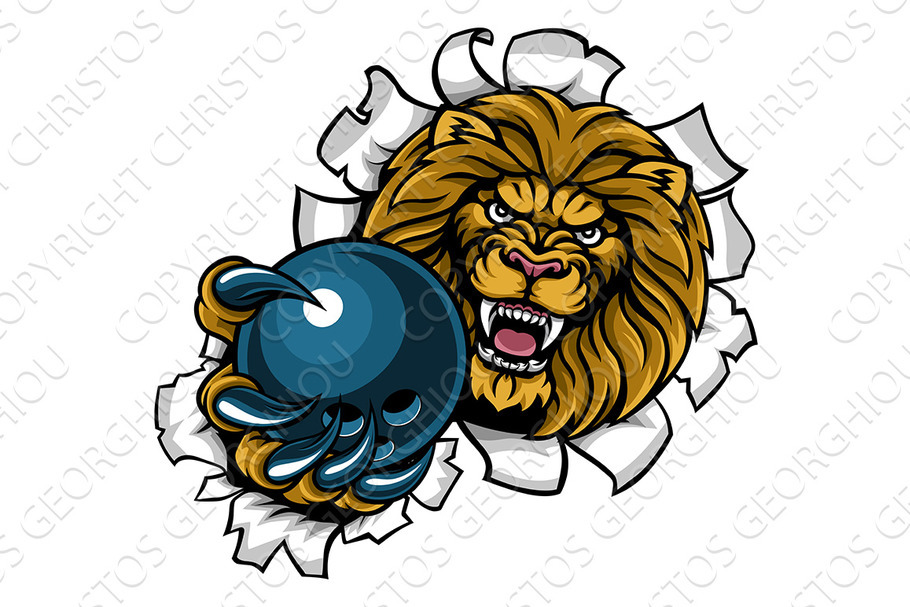 Lion Holding Bowling Ball Breaking