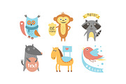 Cute animals with banners set, owl