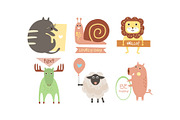 Lovely animals with banners set