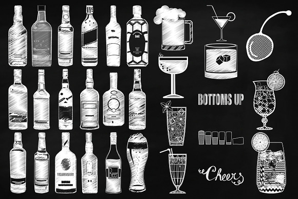 Chalk Sketchy Cocktails Clip Art in Illustrations - product preview 1