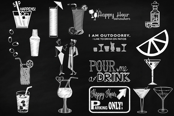 Chalk Sketchy Cocktails Clip Art in Illustrations - product preview 2