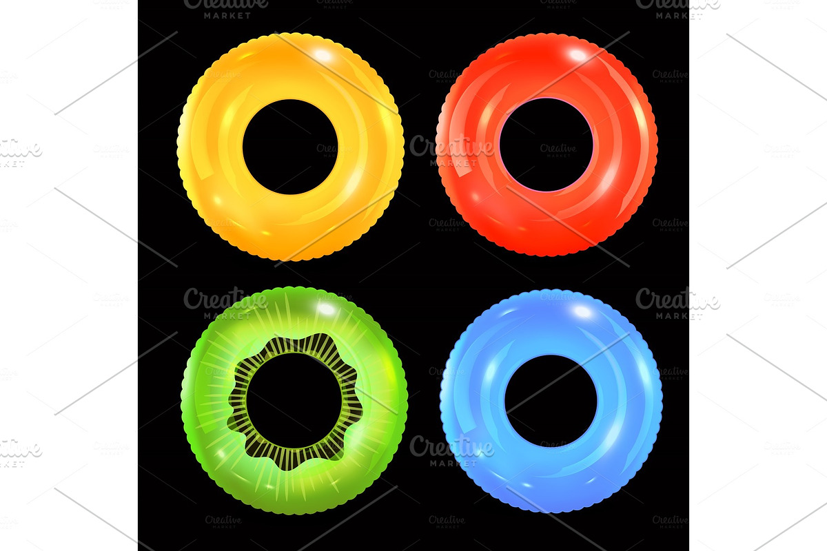 Swim rings set on black background in Illustrations - product preview 8