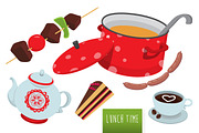 Yummy vector lunch time set