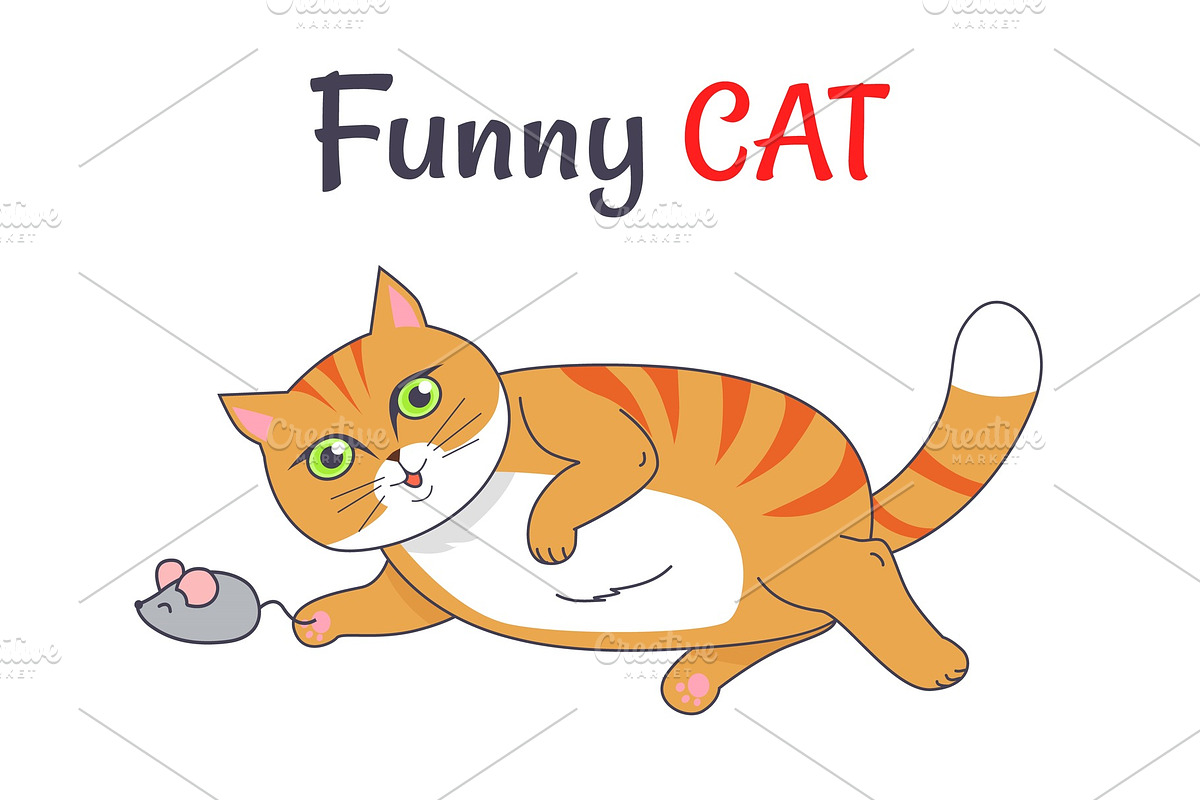 Funny Cat Playing with Mouse Vector in Illustrations - product preview 8