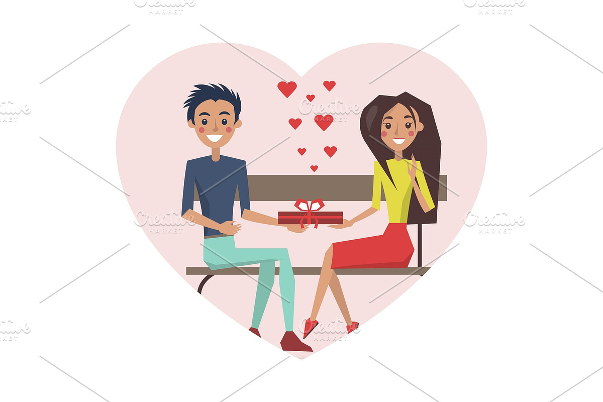 Couple in Love Sitting Bench Vector in Illustrations - product preview 8