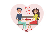 Couple in Love Sitting Bench Vector