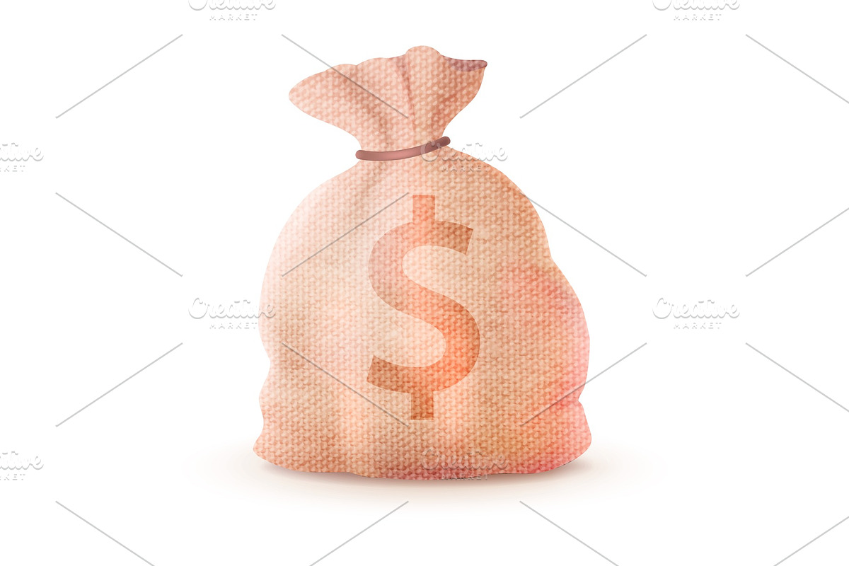 Closed Linen Sack Dollar Sign Full in Illustrations - product preview 8