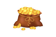 Treasure Coins in Brown Bag Vector