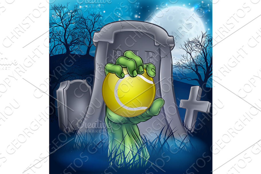 Tennis Zombie Halloween Graveyard in Illustrations - product preview 8