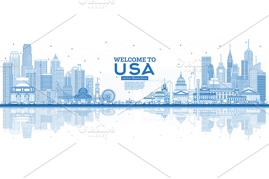 Outline Welcome to USA Skyline in Illustrations - product preview 8