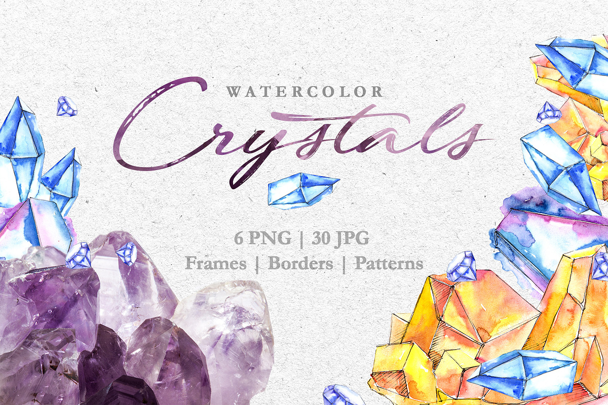 Crystals Blue-yellow Watercolor png in Illustrations - product preview 8