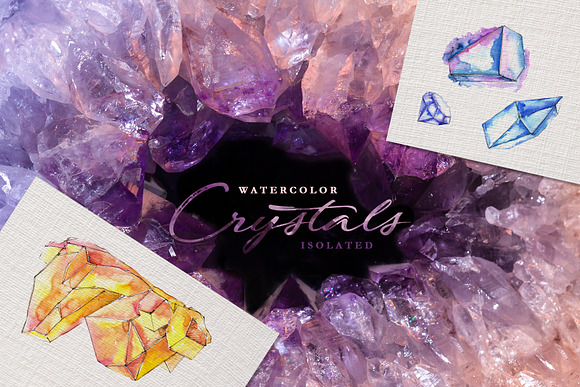 Crystals Blue-yellow Watercolor png in Illustrations - product preview 1