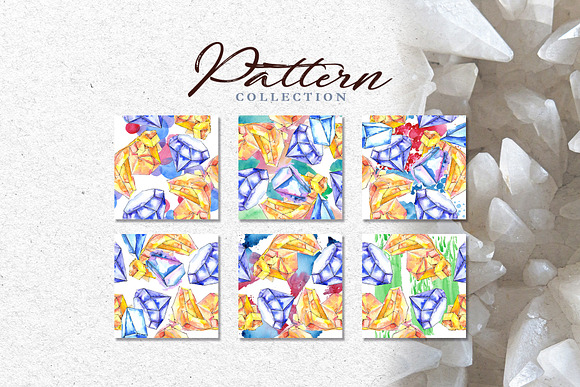 Crystals Blue-yellow Watercolor png in Illustrations - product preview 5