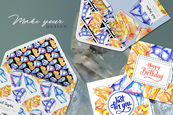 Crystals Blue-yellow Watercolor png in Illustrations - product preview 6