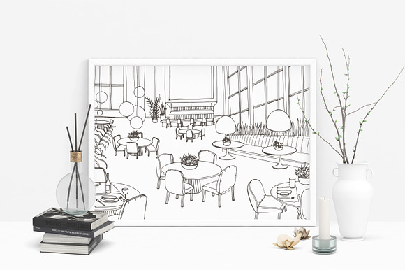 Cafe interior hand drawn set in Illustrations - product preview 2