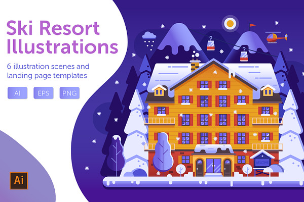 Winter Ski Resort Web Illustrations