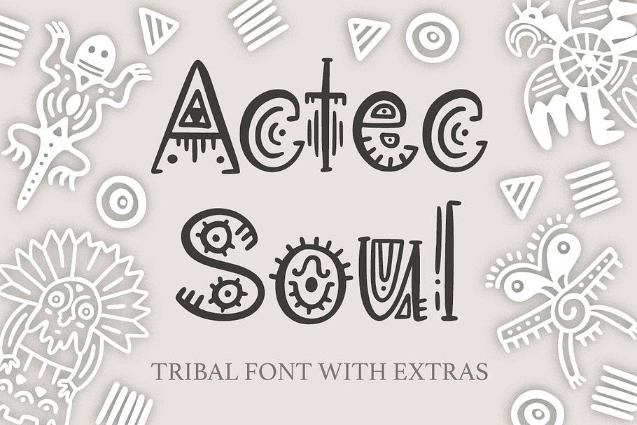 Aztec Soul. Tribal font with extras.
