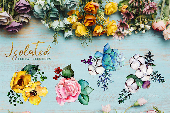 Bouquets yellow Watercolor png in Illustrations - product preview 3
