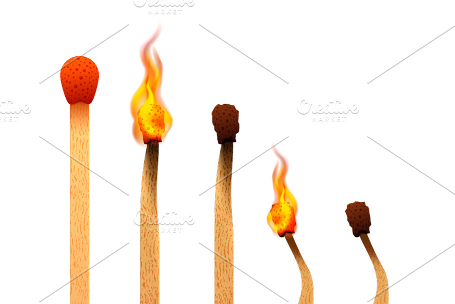 Realistic matches with fire flames
