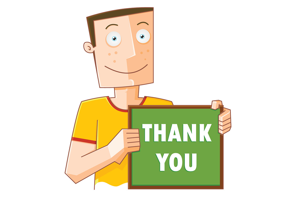 happy man with thank you board in Illustrations - product preview 8