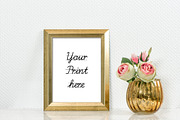 Picture mockup with golden frame PSD