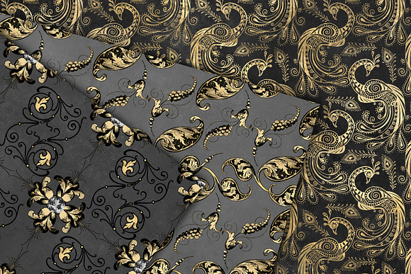 Black and Gold Peacock Digital Paper in Patterns - product preview 1