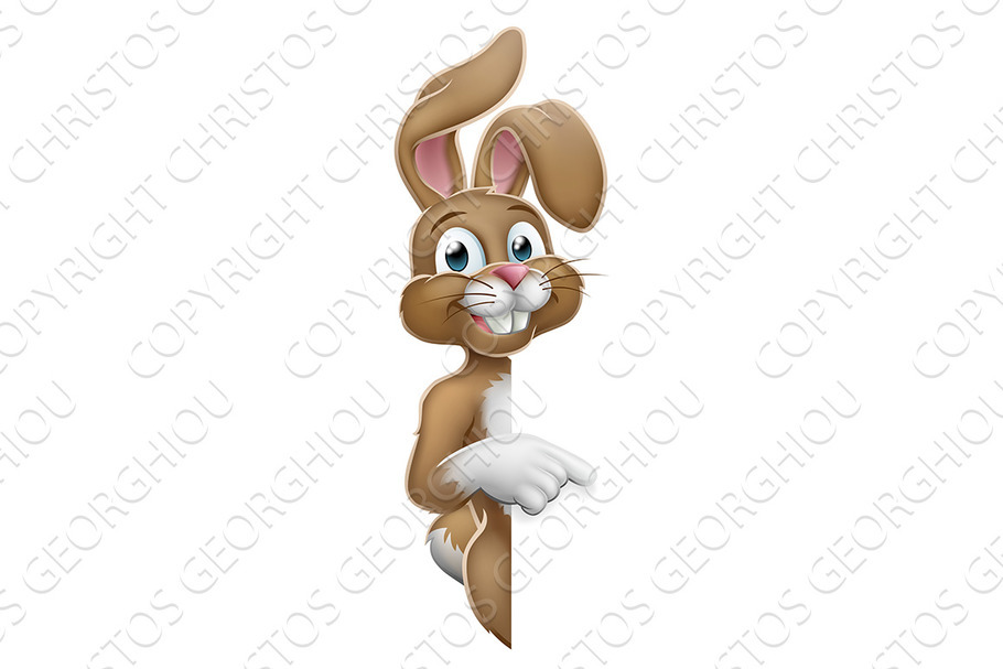 Easter Bunny Rabbit Pointing Cartoon in Illustrations - product preview 8