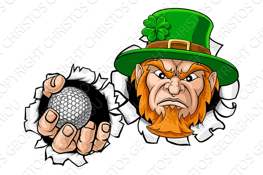 Leprechaun Golf Mascot Ripping in Illustrations - product preview 8