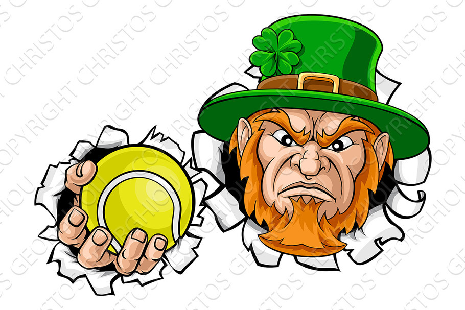 Leprechaun Tennis Mascot Ripping in Illustrations - product preview 8