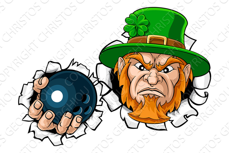 Leprechaun Bowling Mascot Ripping in Illustrations - product preview 8