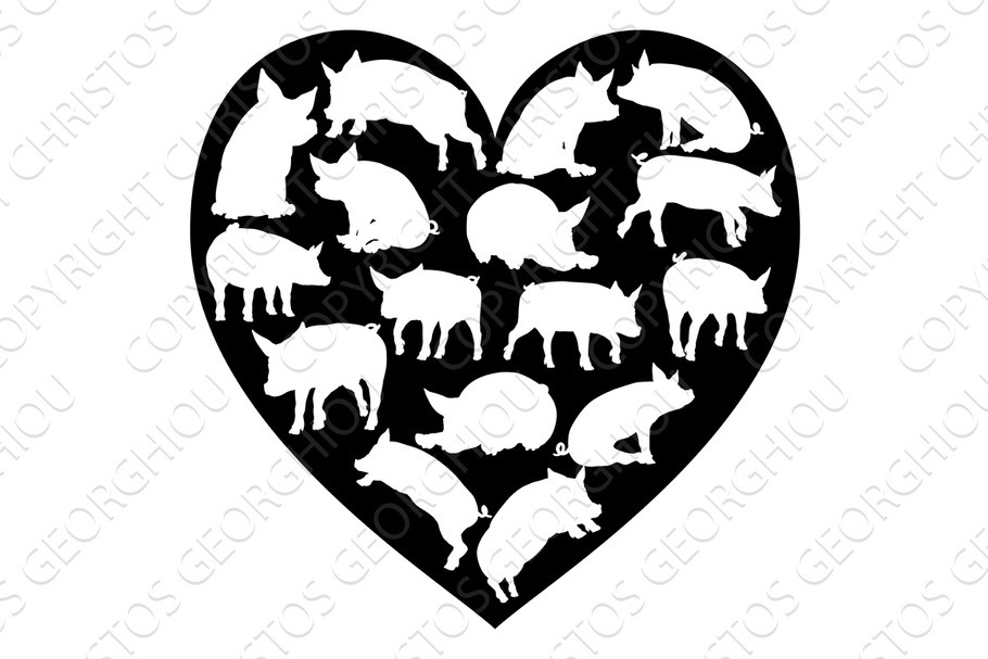 Pig Heart Silhouette Concept in Illustrations - product preview 8