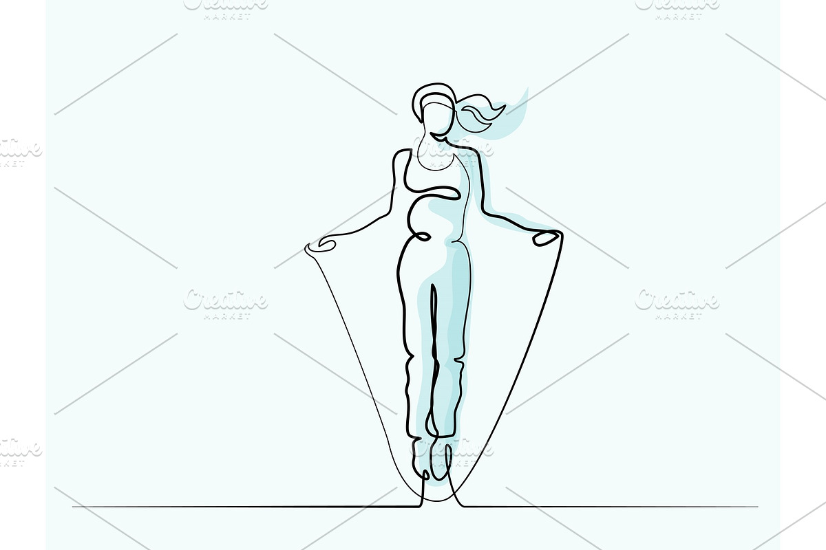 Happy jumping woman Continuous line in Illustrations - product preview 8