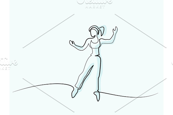 Happy jumping woman Continuous line
