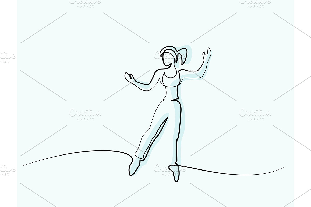 Happy jumping woman Continuous line in Illustrations - product preview 8